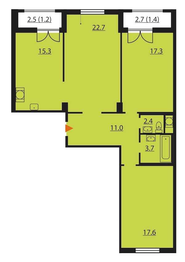 Трехкомнатная квартира в Группа ЛСР: площадь 92.6 м2 , этаж: 2 – купить в Санкт-Петербурге